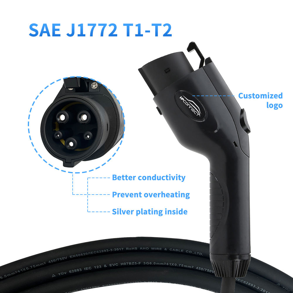 3.5kw 7kw 16A 32A Sae J 1772 T1-T2 CE EV Charger Cable