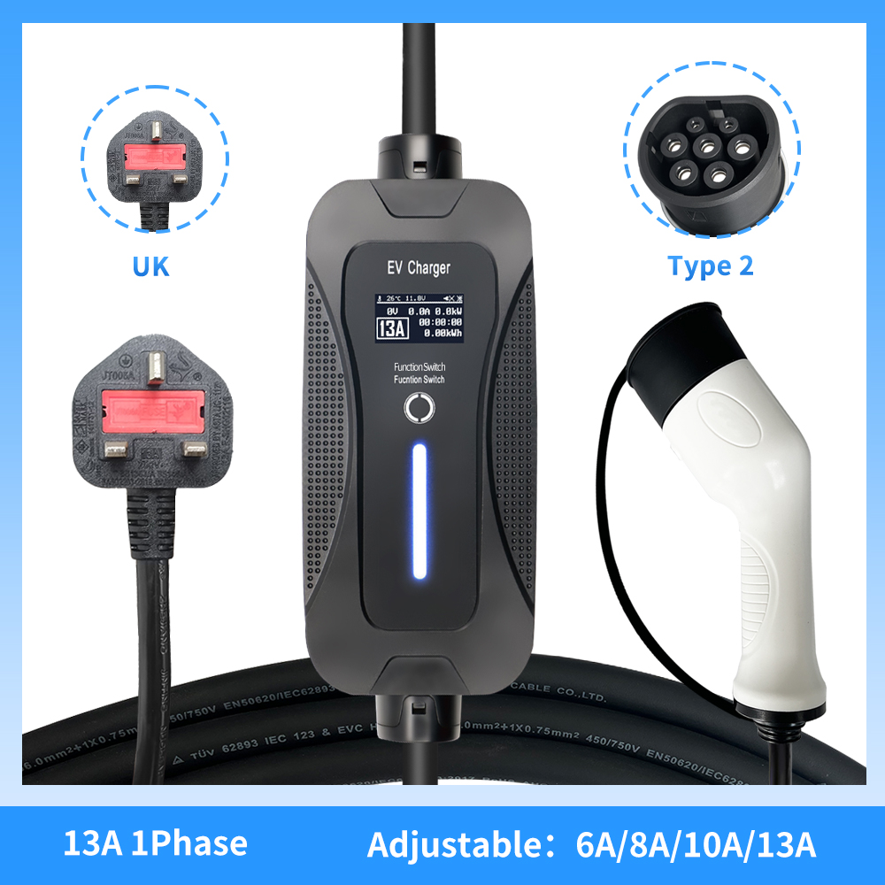 3.5kw 13A Level 2 Type 2 Portable EV Charger With UK Plug